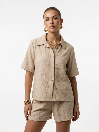 Beige Shorts and Shirt Set