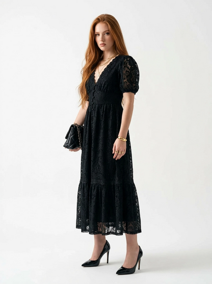 Black Lace Mid-Length Dress