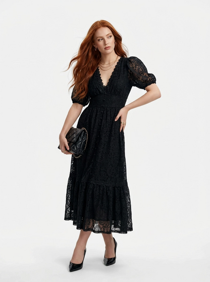 Black Lace Mid-Length Dress