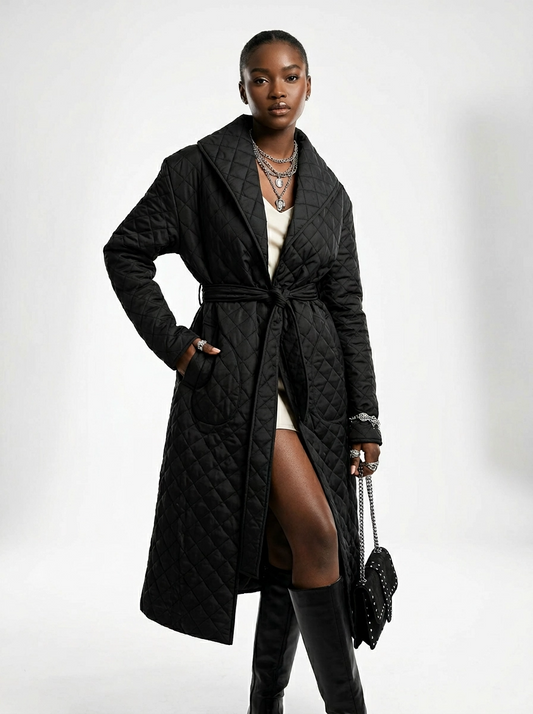 Black Quilted Trench Coat