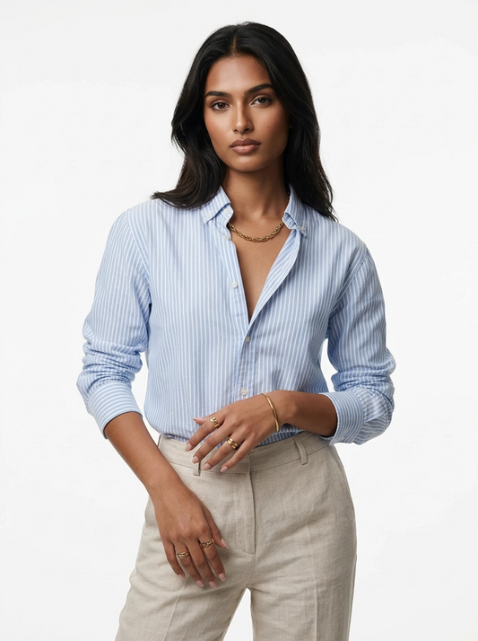 Light Blue Striped Button-Up Shirt