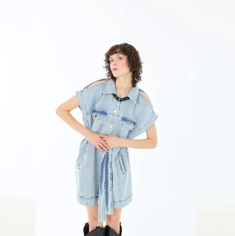 Drop Shoulder Belted Denim - Soul Of Mu
