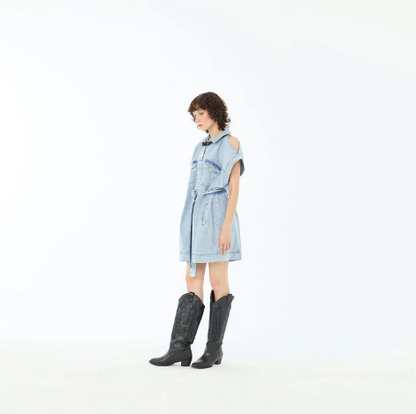 Drop Shoulder Belted Denim - Soul Of Mu