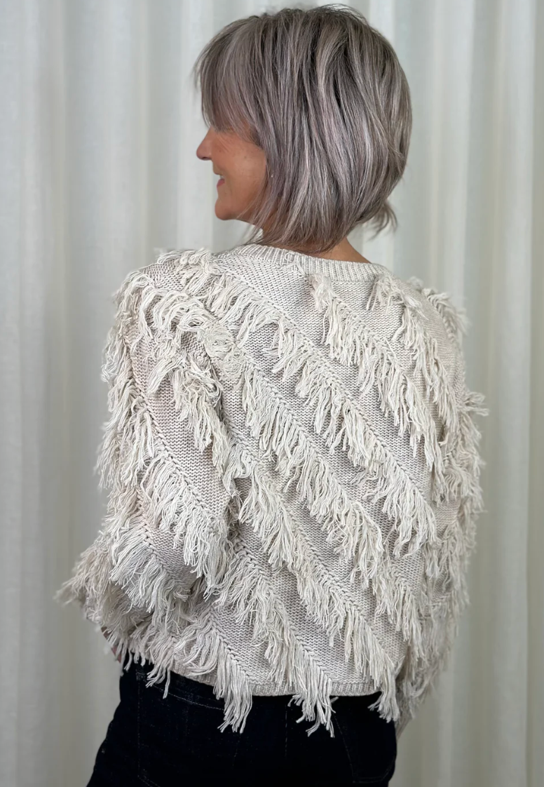 Light Beige Melange Fringed Jumper - OUI