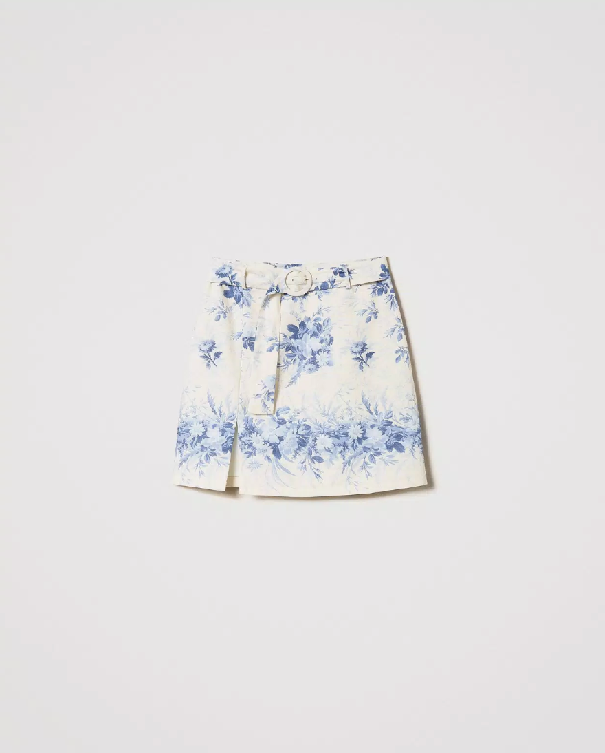 Twinset - Linen blend miniskirt with floral print