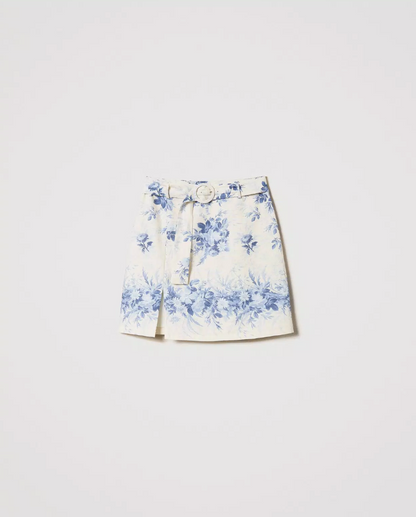 Twinset - Linen blend miniskirt with floral print