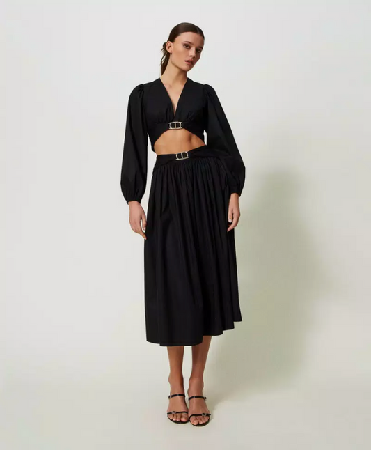 Twinset - Black Midi Poplin Skirt