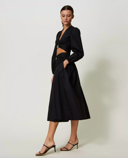 Twinset - Black Midi Poplin Skirt