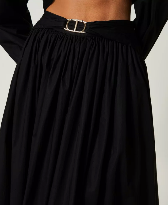 Twinset - Black Midi Poplin Skirt