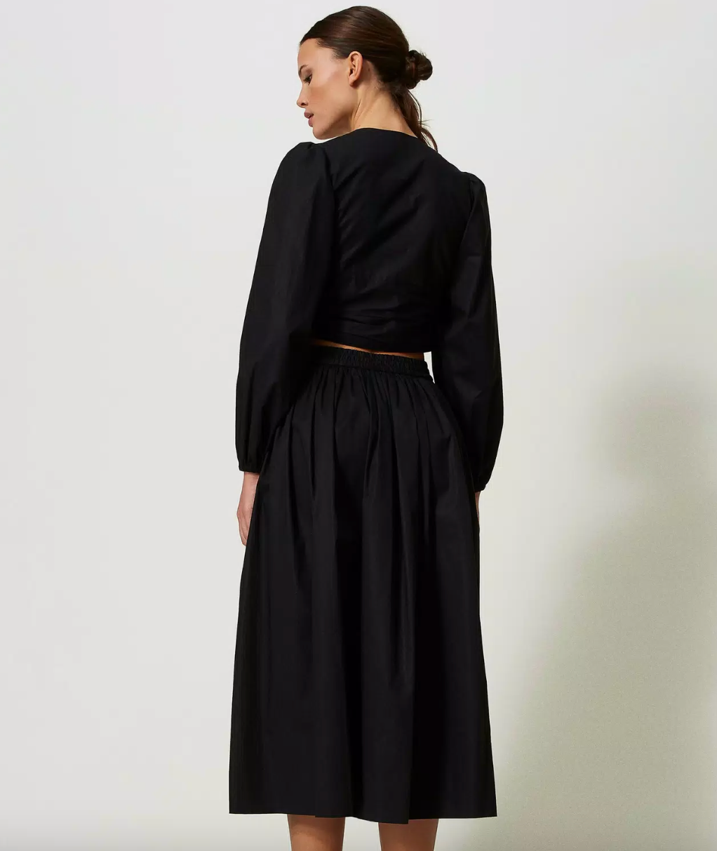 Twinset - Black Midi Poplin Skirt