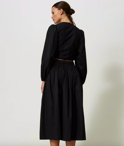 Twinset - Black Midi Poplin Skirt