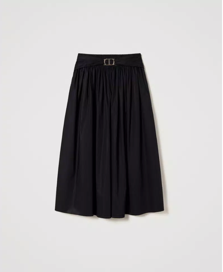 Twinset - Black Midi Poplin Skirt