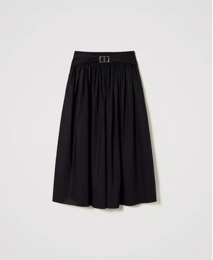 Twinset - Black Midi Poplin Skirt