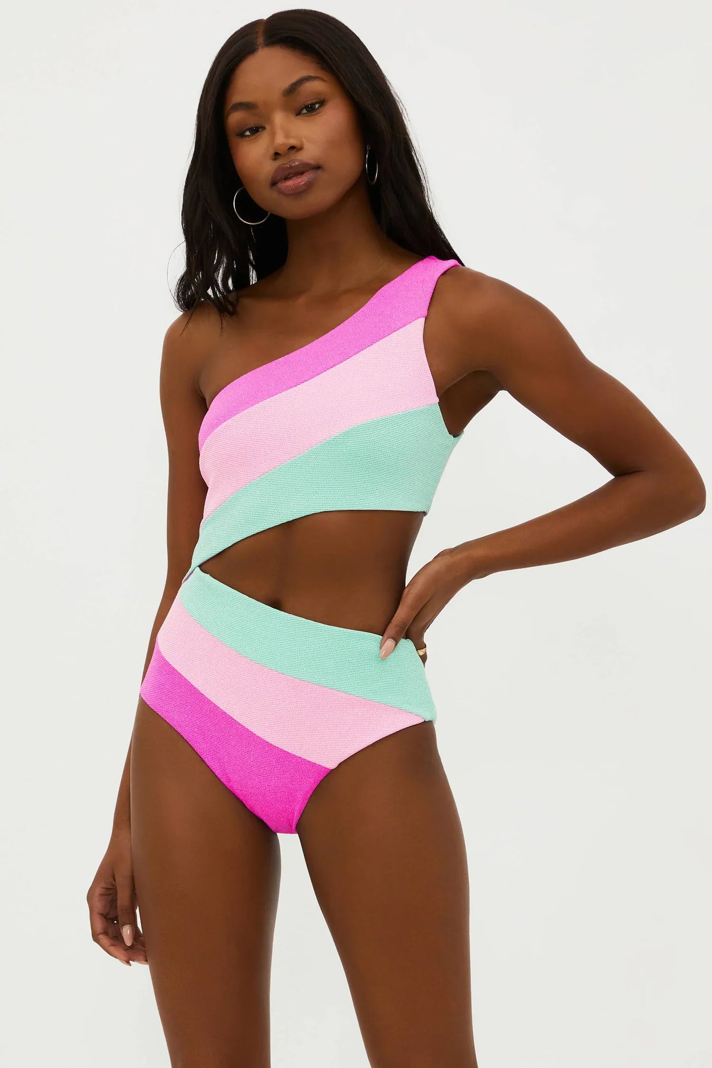 Blue/Pink Asymmetrical One-Piece Swimsuit - Beach Riot