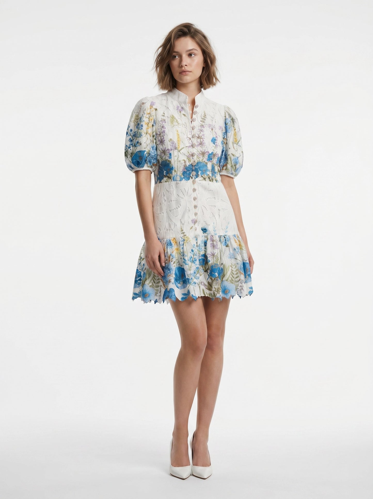 Floral Lace Mini Dress - Celeste