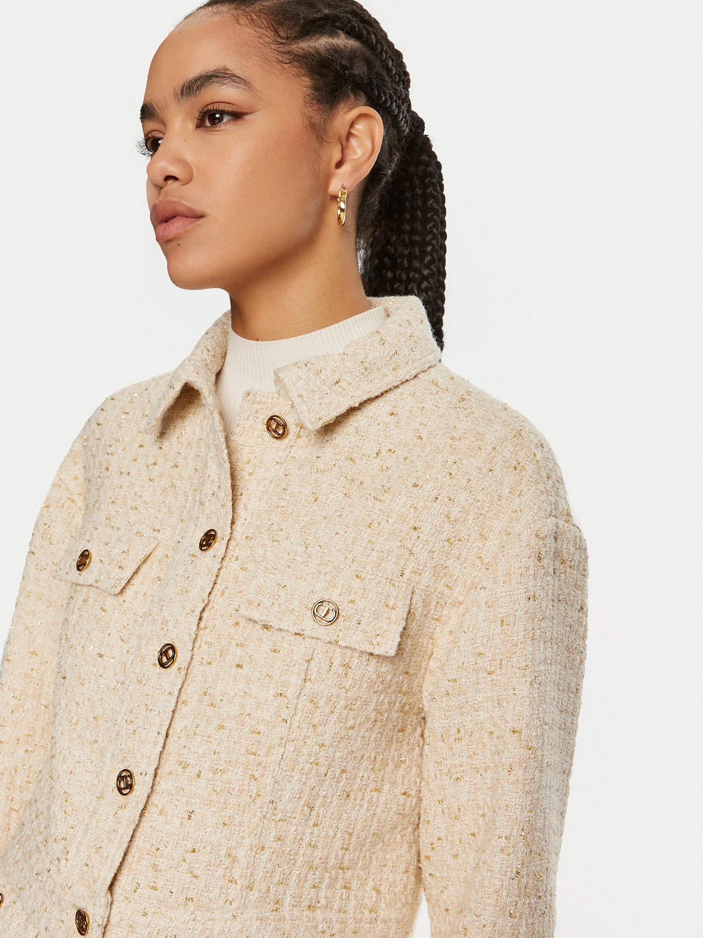 Twinset - Cream & Gold Knit Boucle Jacket